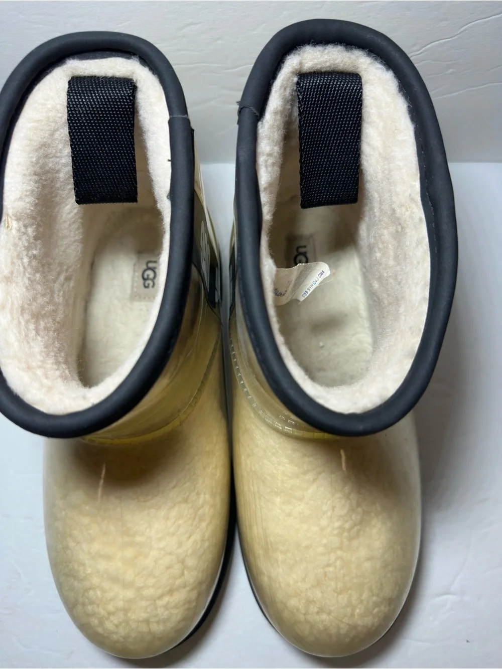 UGG‎ Kids Girls Clear Mini II Natural Black Ankle Rain Booties Fleece Sz 3